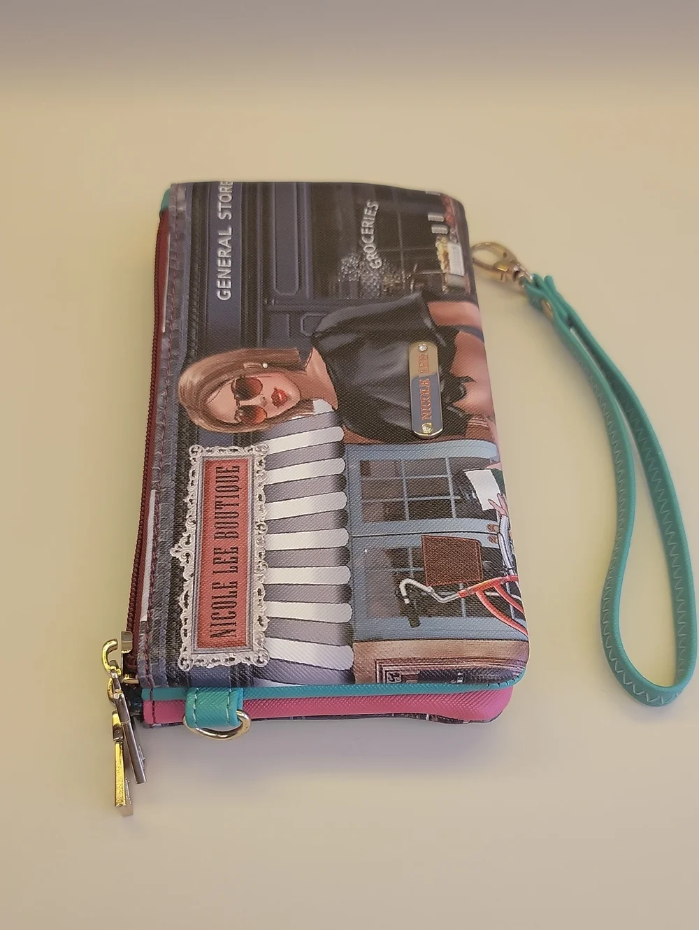 Nicole Lee Turquoise Multi-Panel Printed Wristlet